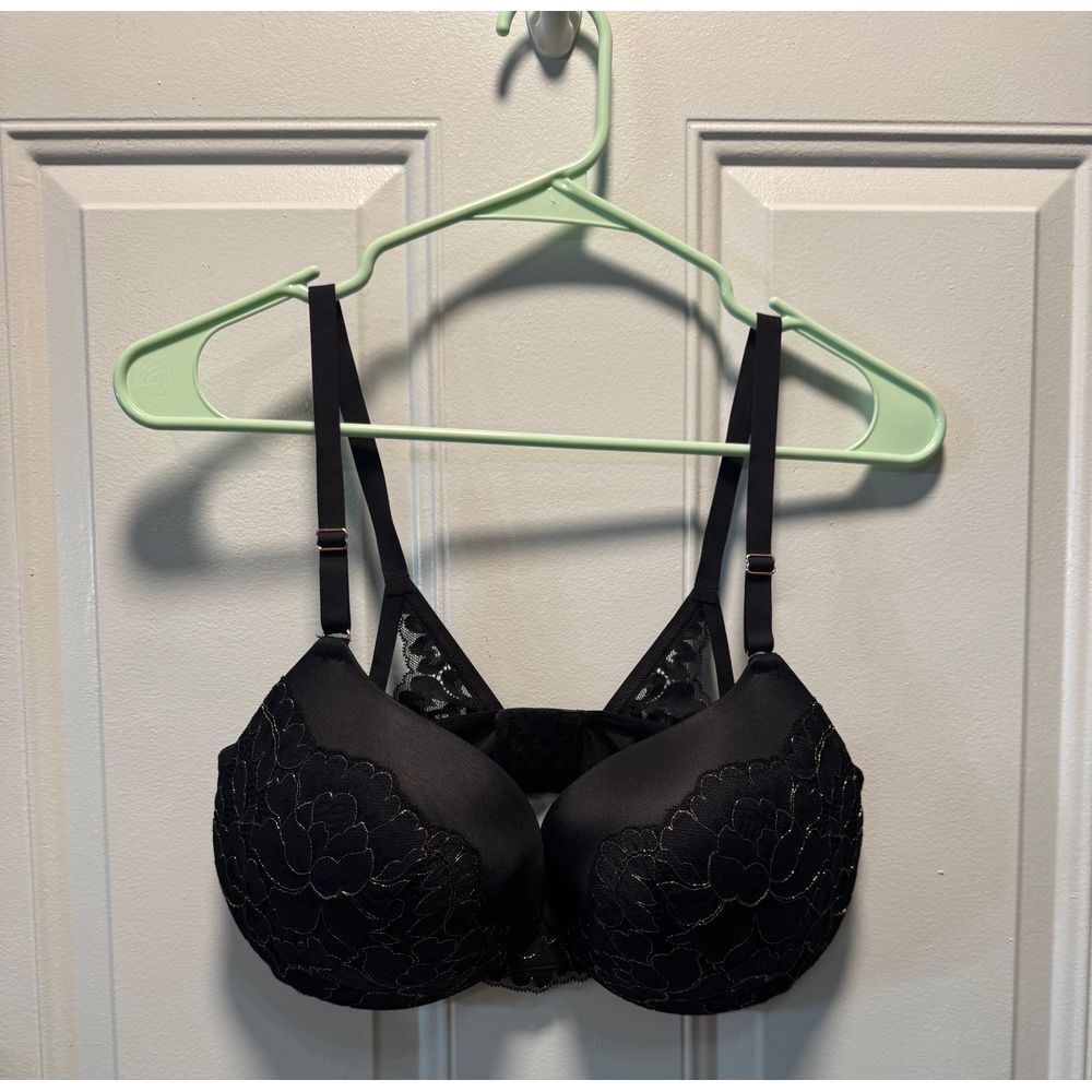 Women's Maidenform Black Floral Lace Underwire Push Up Bra Size‎ 38D